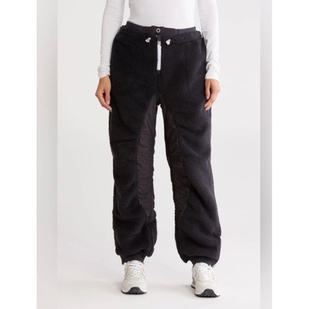 Free People Movement Sundown Fleece Pants Sherpa Zip Elastic Cuffs Black XL